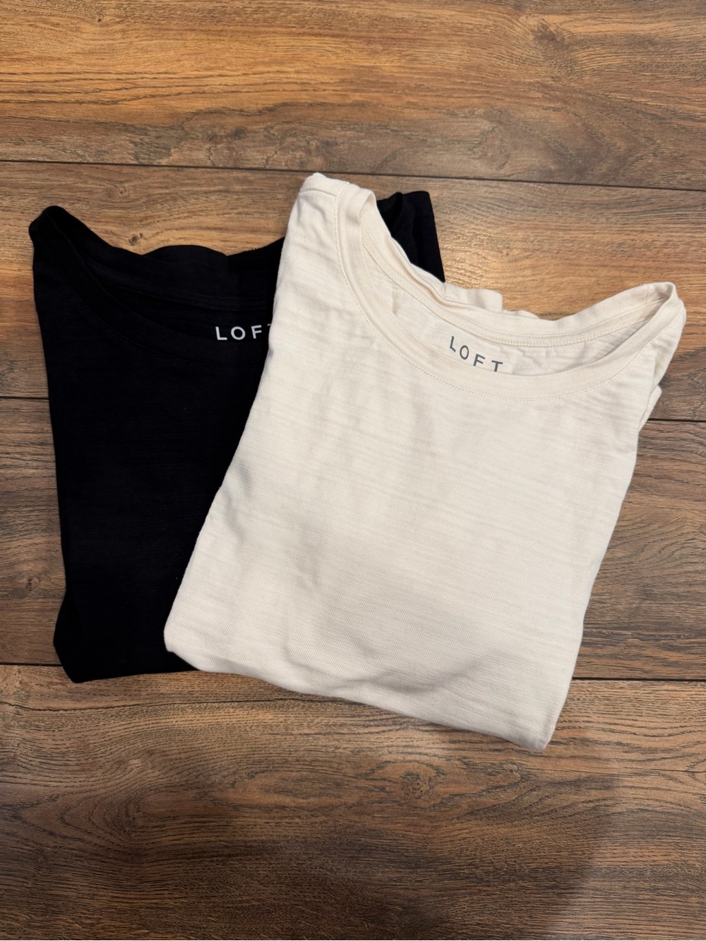 LOFT Black & Ivory Puff Sleeve Slub Tops Bundle – Size Large – 100% Cotton